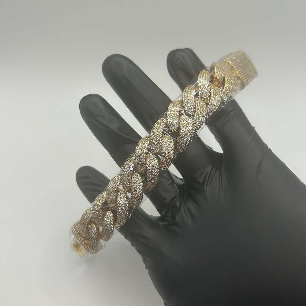 Moissanite Cuban Link Chain Gold 6.5 Inch 20mm 4 Row Hyperallergenic Women VVS1